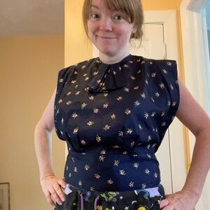 Vintage 40’s Navy Blue Floral Dickey